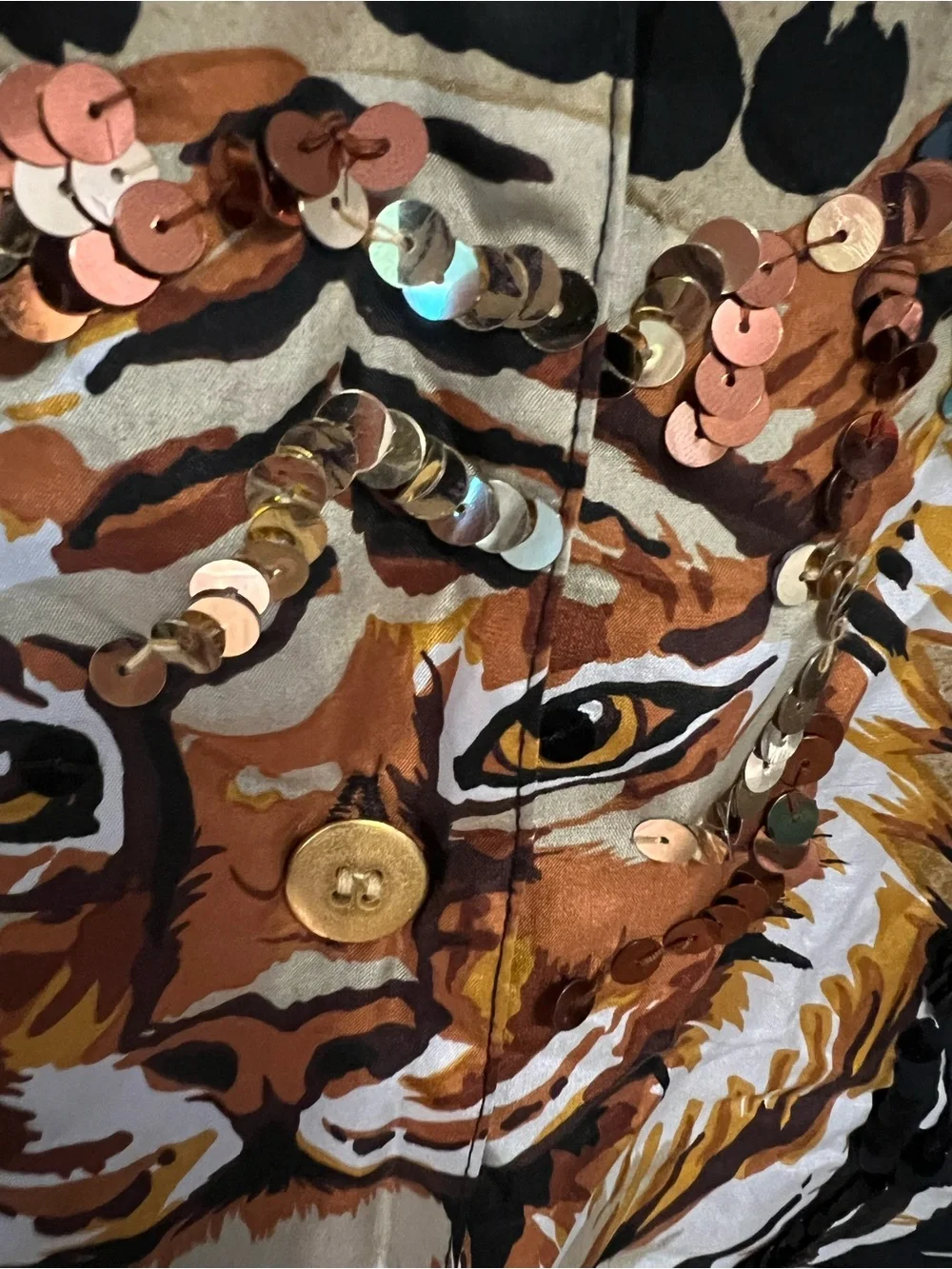 Silk Button up Shirt with Tiger Motif - Black and Brown & Animal Print, XL, NWT - Picture 4 of 9